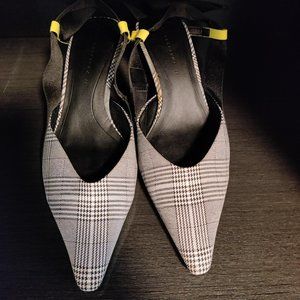 ZARA PLAID FABRIC POINTED SLINGBACK PUMPS SHOES. KITTEN HEELS. US 7.5 (38)